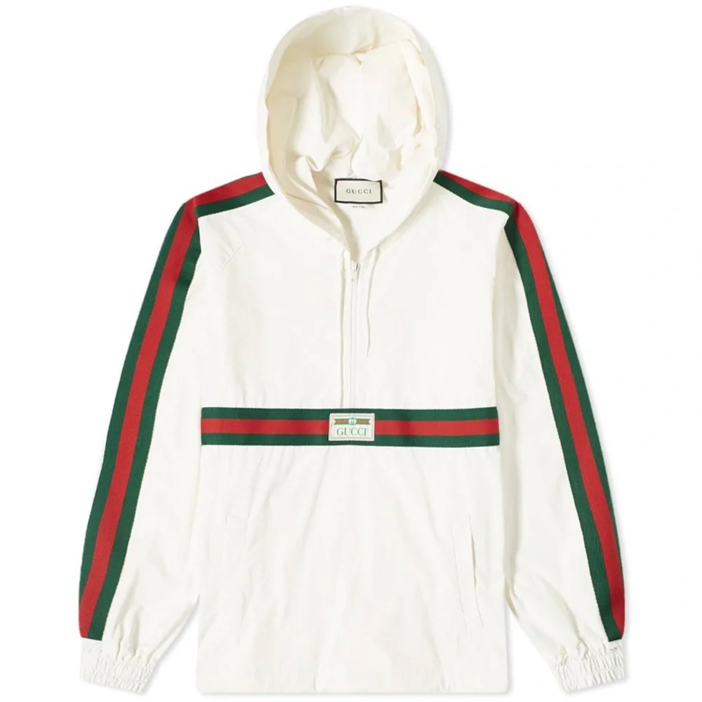Gucci Men's GRG Stripe Vintage Smock Windbreaker in White size 48 / Large
